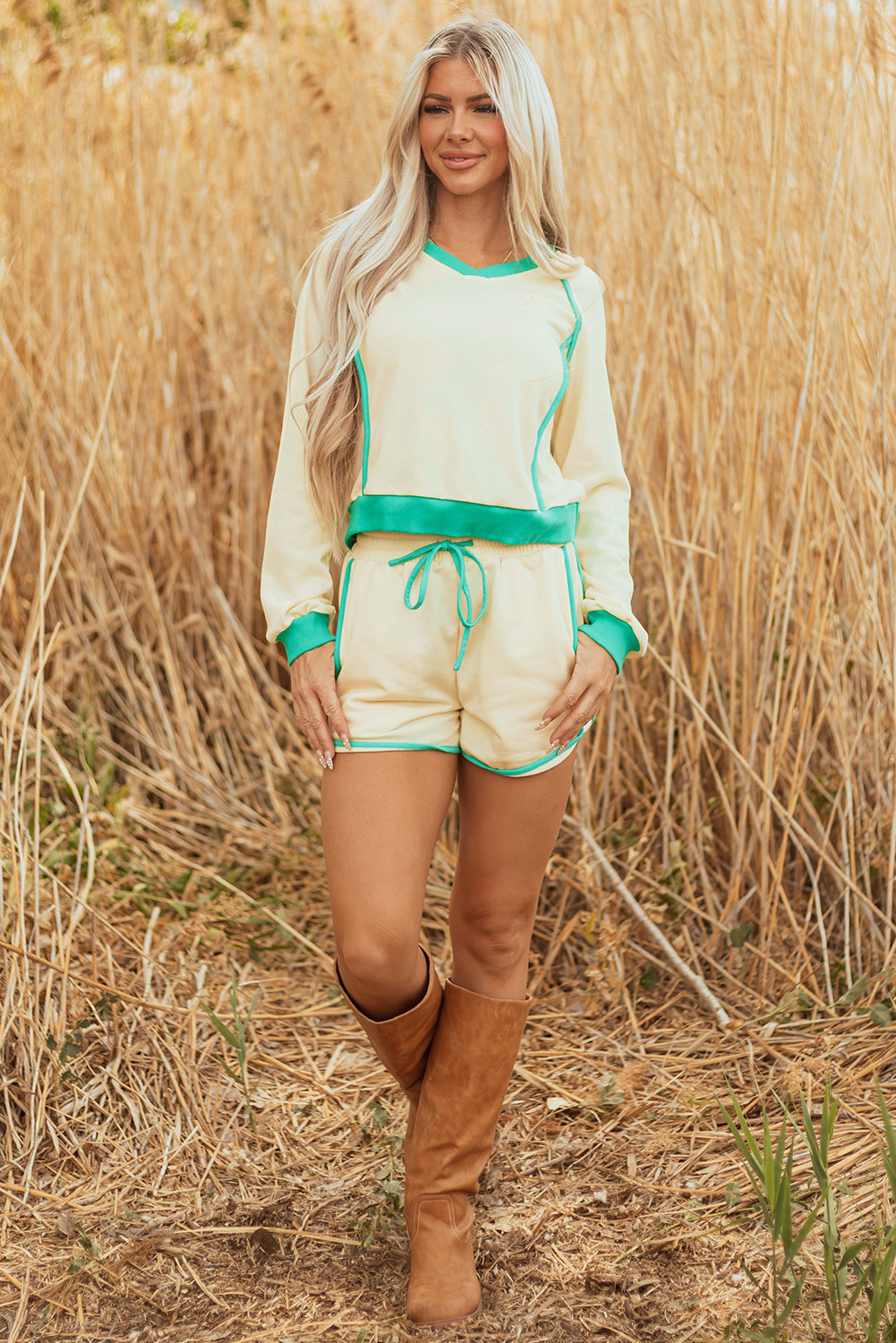 Wren Long Sleeve Pullover and Drawstring Shorts Outfit